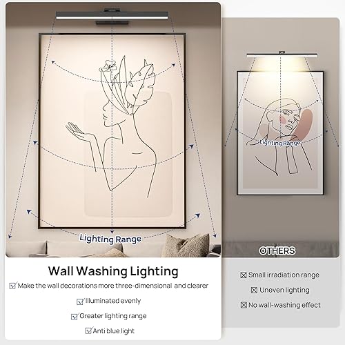 Miniatura 2 de PESUTEN Luz de imagen funciona con pilas, luz de arte inalámbrica de 16 pulgadas para pinturas, 3CCT regulable con batería de recarga con control