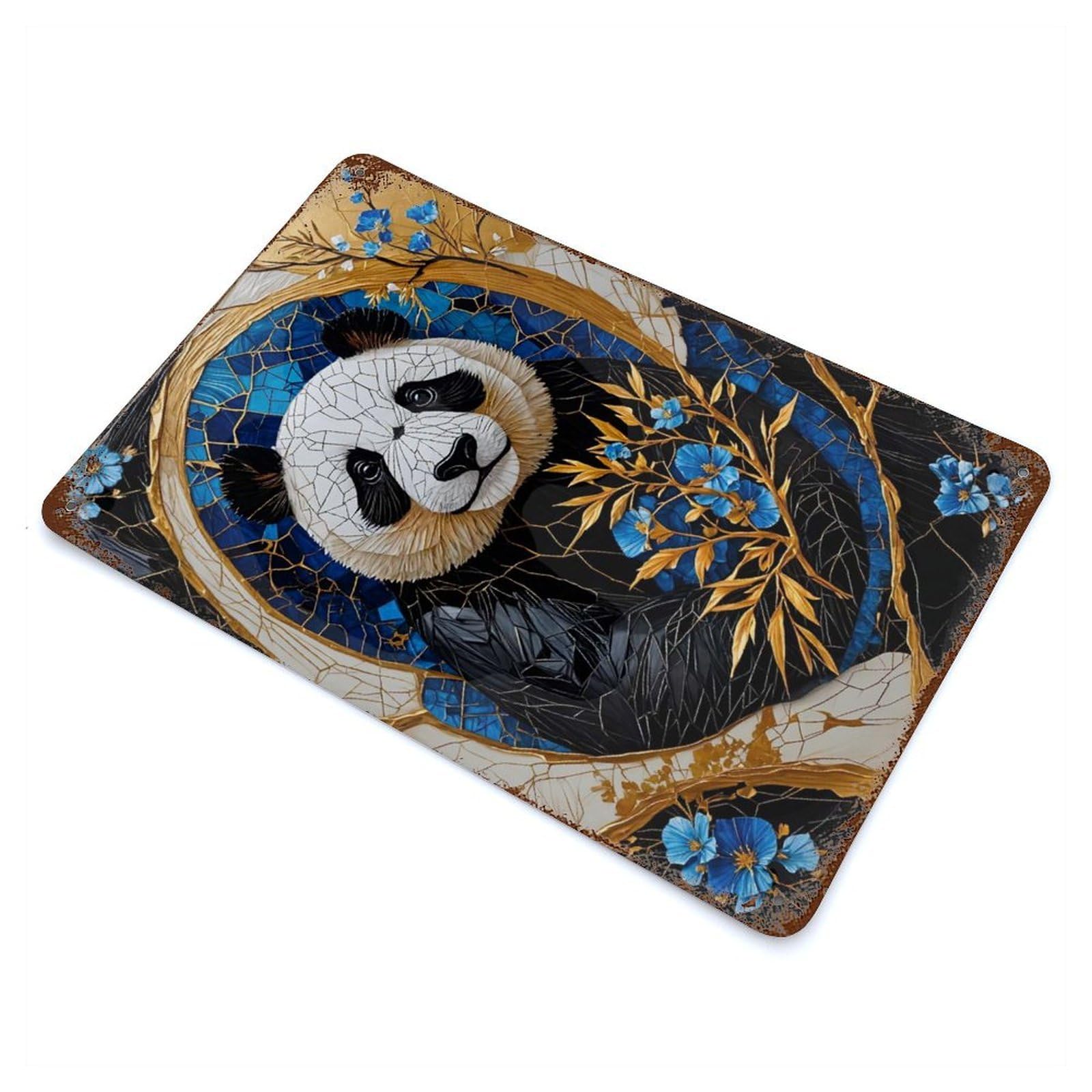 Golden Panda Kintsugi Retro Metal Sign 11.8"x7.9", Ideal for Cafe, Home Bar And Lounge Decor