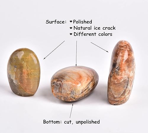 Miniatura 3 de AMOYSTONE Colección de piedras de roca de piedra lunar naranja, cristal pulido curativo Reiki, decoración del hogar, pulido tallado, irregular, 0.7