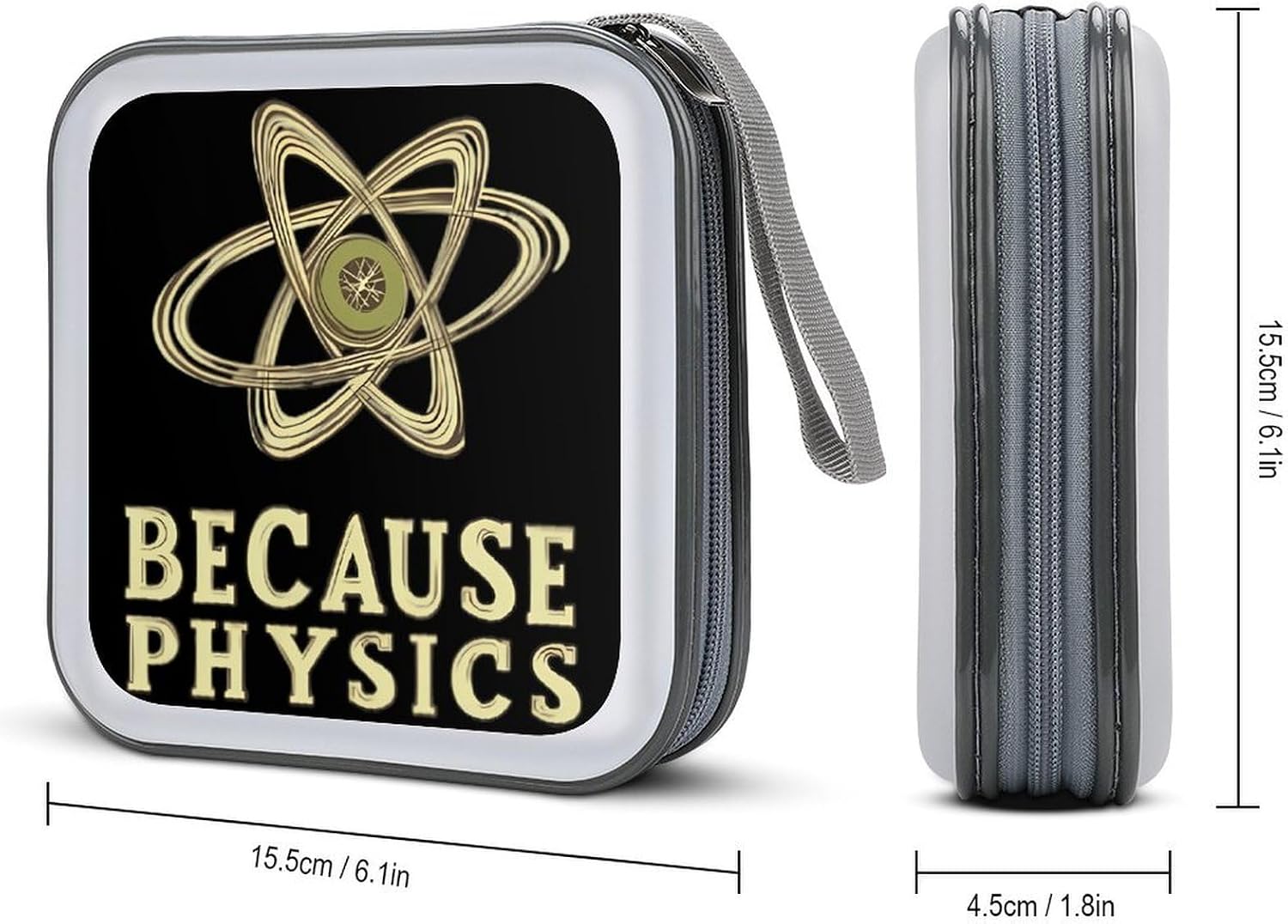 Because Physics CD Case DVD Storage Holder Binder 40 Capacity | protective,hard case,protable loop,travel car use,zippered closure