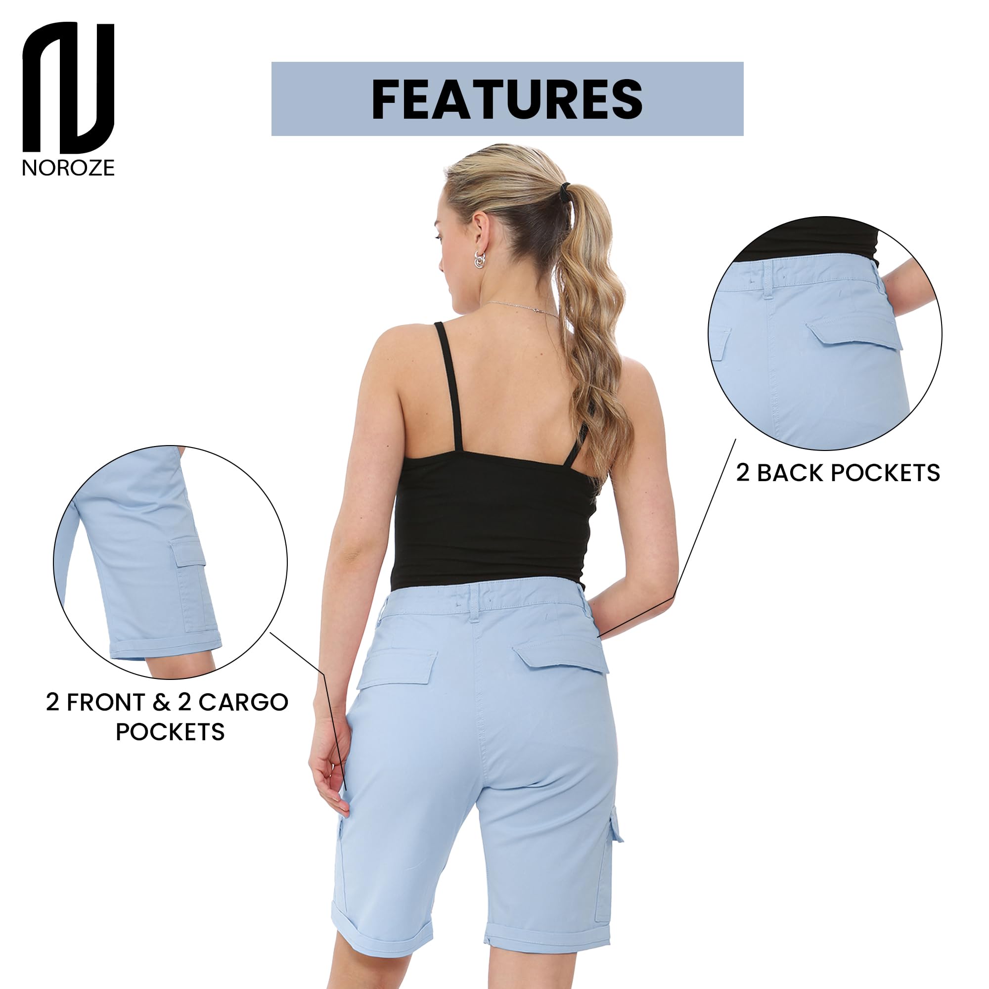 NOROZE Pantalones Cortos Chinos de Combate de algodón, M para Mujer