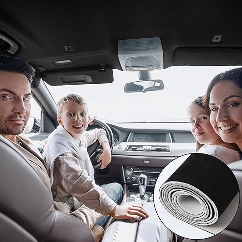 Miniatura 7 de Tatuo Tela de gamuza negra con respaldo de espuma, 48 pulgadas de ancho x 60 pulgadas de largo, material de repuesto interior negro para automóvil,