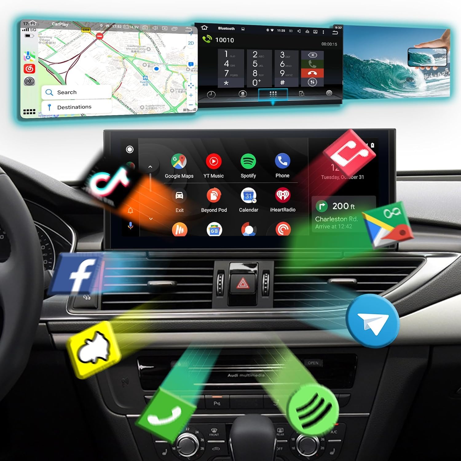 Kit di retrofit stereo Android 13 per Audi MIB2 A6 C7 A7 4G8 aggiornamento touch screen 12,3 pollici, wireless CarPlay e Android Auto, navigazione GPS, Spotify, Waze, Netflix