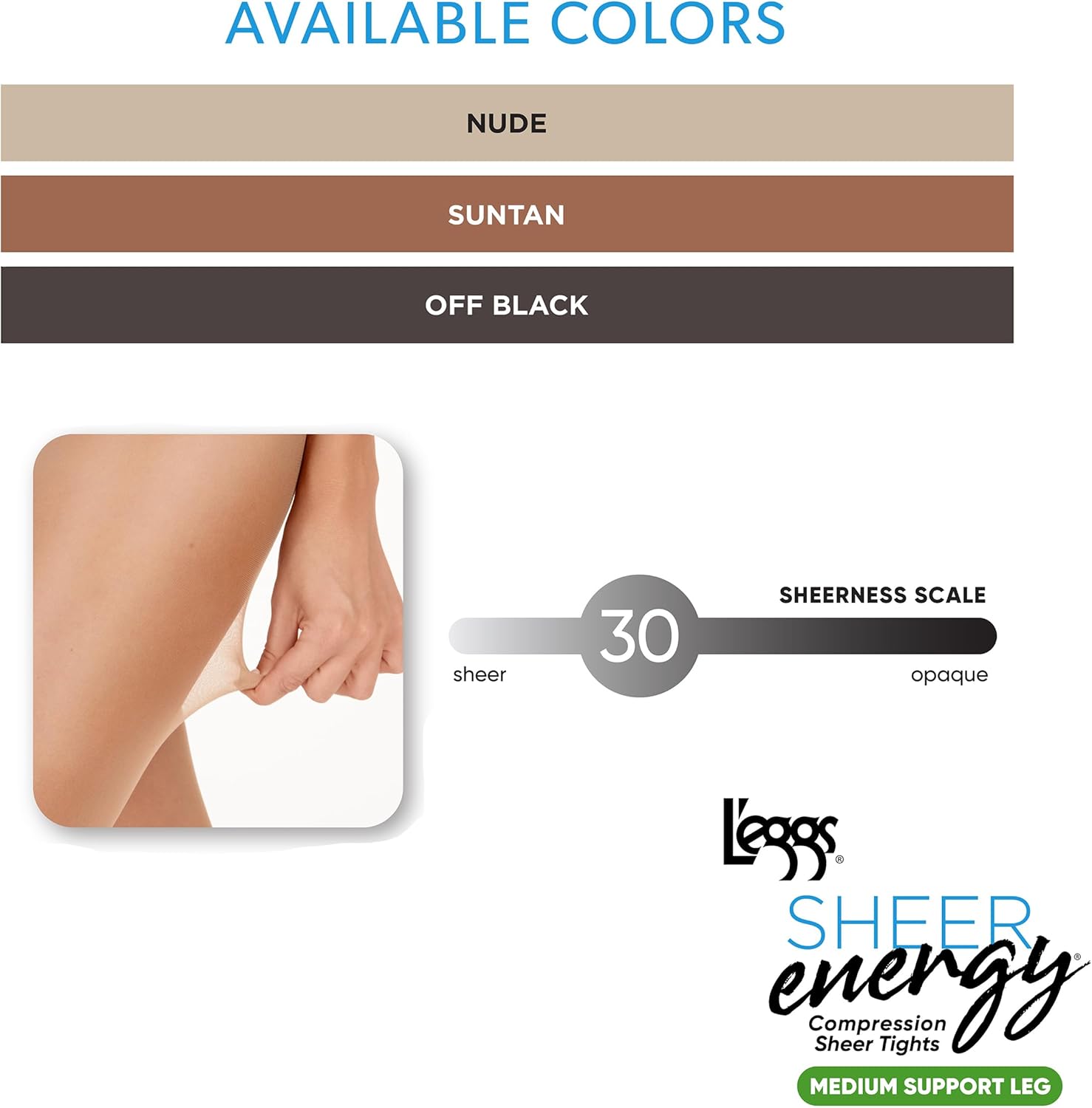 L'eggs Sheer Energy Women's Medium Support Compression Tights, Control Top, Reinforced Toe - Image 3