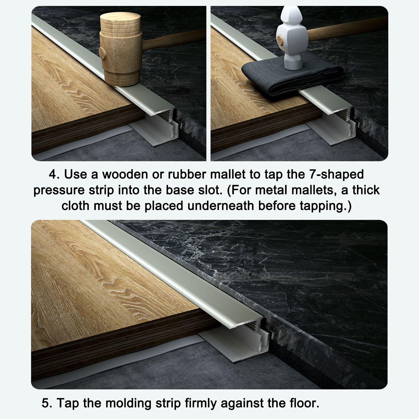 Striscia Transizione Pavimento L In Alluminio Con Base Binario Scatto – Connettore Soglia 135cm Per Pavimenti Legno/piastrelle 8–18.0mm(Nero,20.0mm)