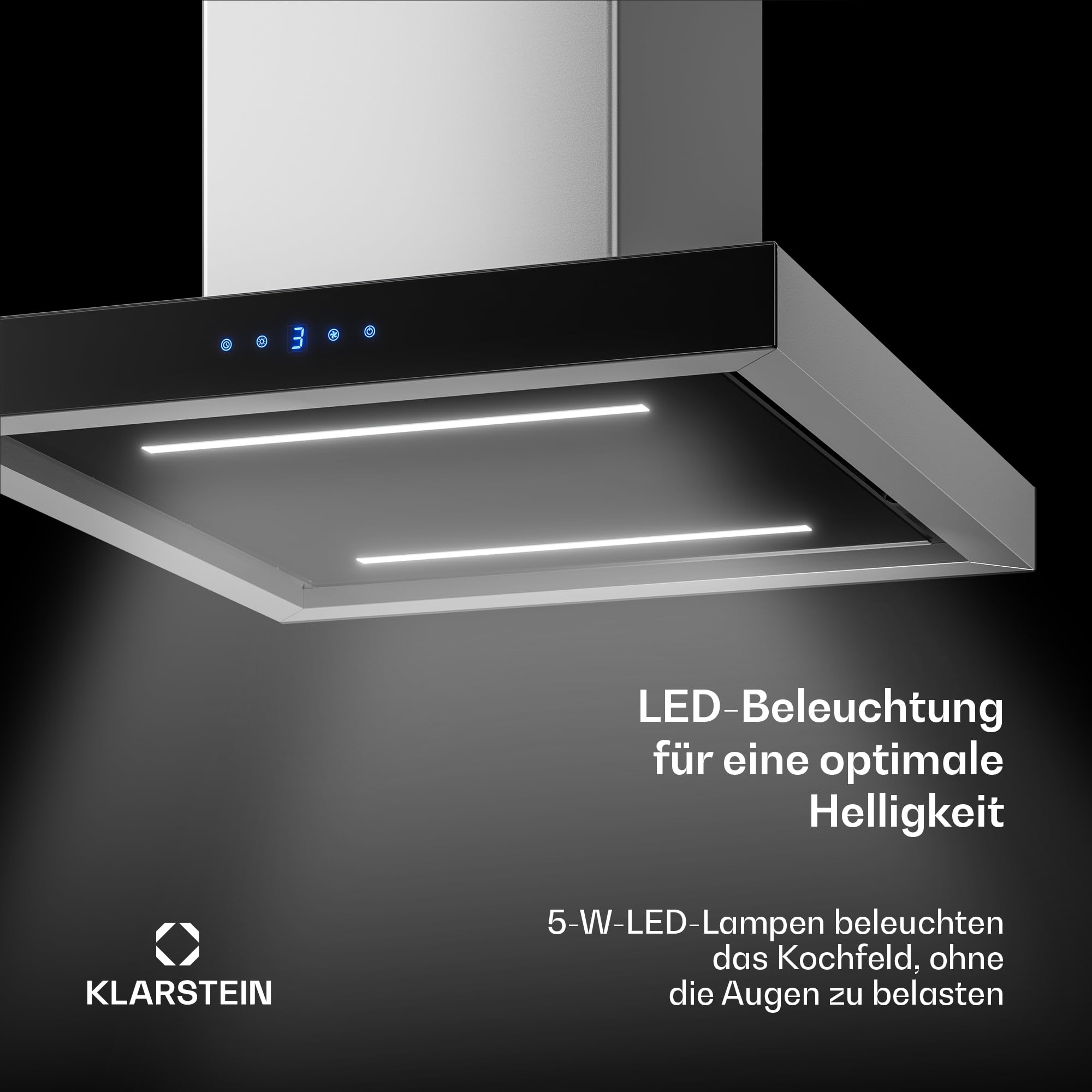 Klarstein Valeria Insel-Dunstabzugshaube – Decken-Dunstabzug 632 m³/h, Touch-Bedienfeld, LED-Beleuchtung, Boost-Modus, Umluft oder Abluft