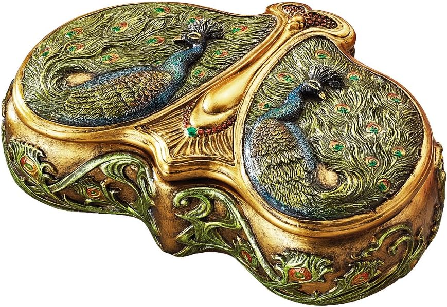 Design Toscano WU10306 Art Nouveau Twin Peacock Jewel Box,Full Color