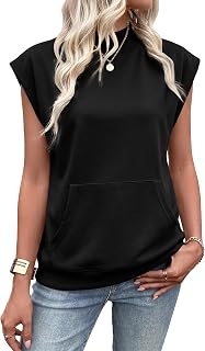 SHEWIN Women Summer Tops Short Sleeve Sweatshirt Pullover Pocket Shirt | Oversized, Lightweight, Mock Neck, Cap Sleeve, Ribbed, Casual, Fashion, Trendy, 2026