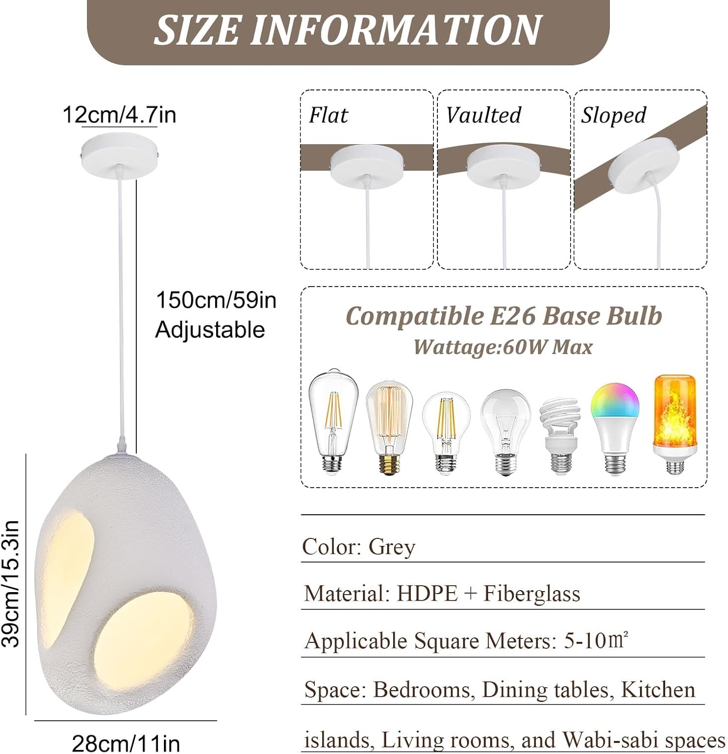 Modern Wabi-sabi Style Hanging Lamps Creative Hollow Pendant Lights E26 Kitchen Island Pendant Light Fixture 11in*15in Adjustable Lighting for Bedroom Living Room Dining Room