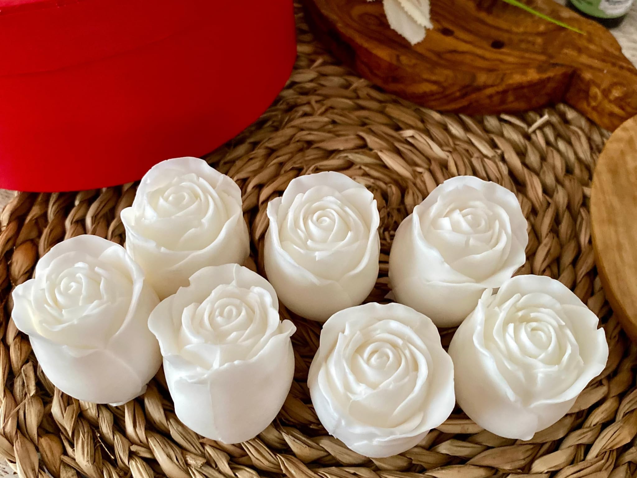 21 Rosas de Jabón de Glicerina en Caja Redonda Roja – Arreglo Floral Artesanal para Regalos Románticos y Decorativos