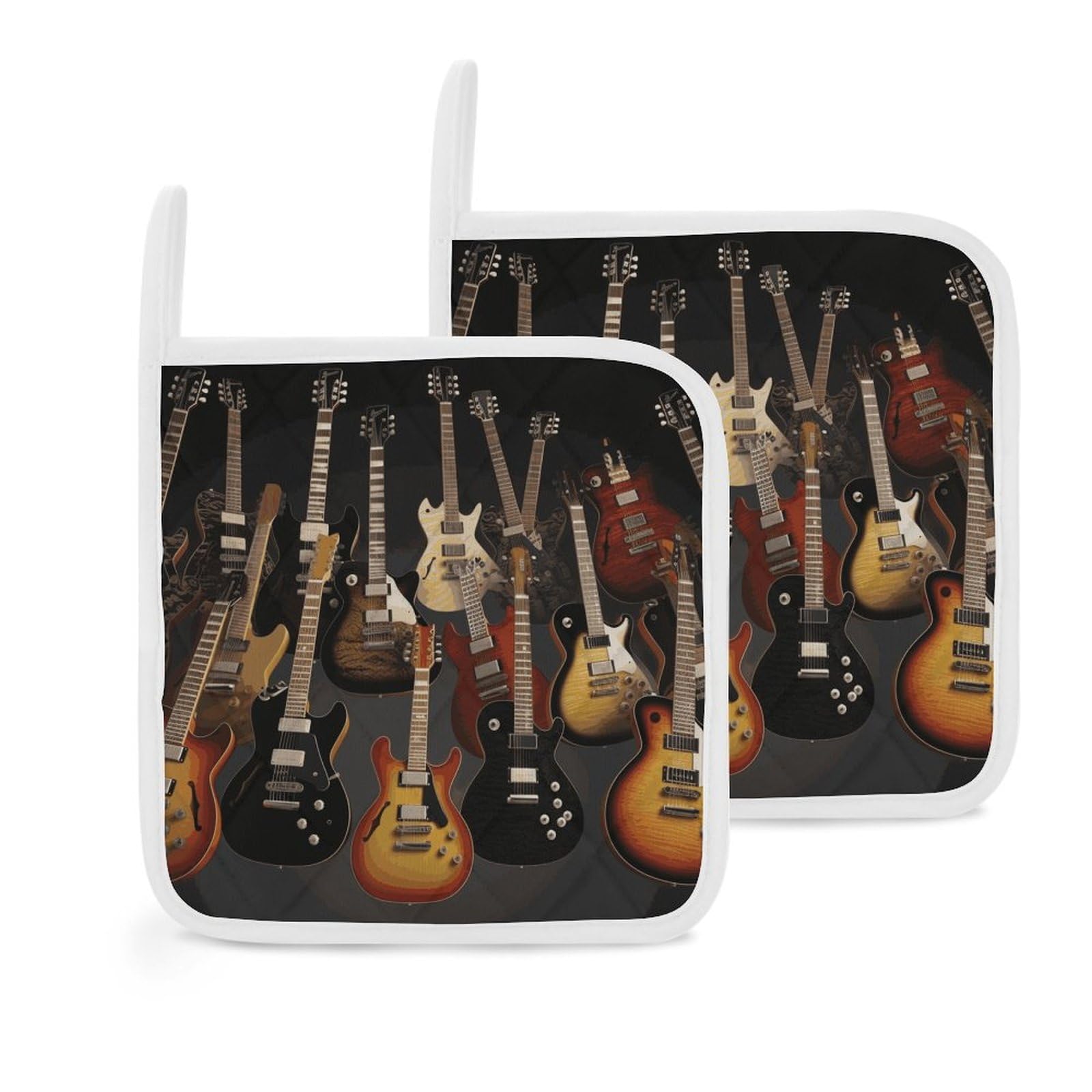 Btcowzrv Style Guitars 2 Pack Pot Holders For Kitchen, Heat Resistant Potholder Set With Hanging Loops, Hot Pads For Oven Baking Cooking