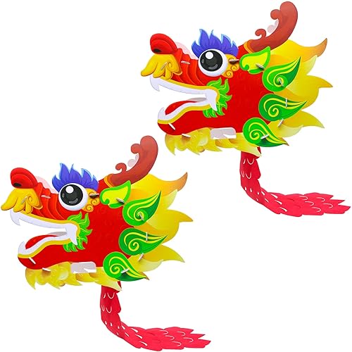 Nowaca 2PCS Chinese Dragon Dance Head, DIY Assembly Cardboard Dragon
