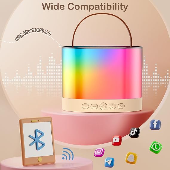 JYX Mini Karaoke Machine for Kids Adults, Portable Bluetooth Speaker with 2 Microphones, Support TF/AUX Input/4 Funny Magic Voice (Ivory White-2 Mic)