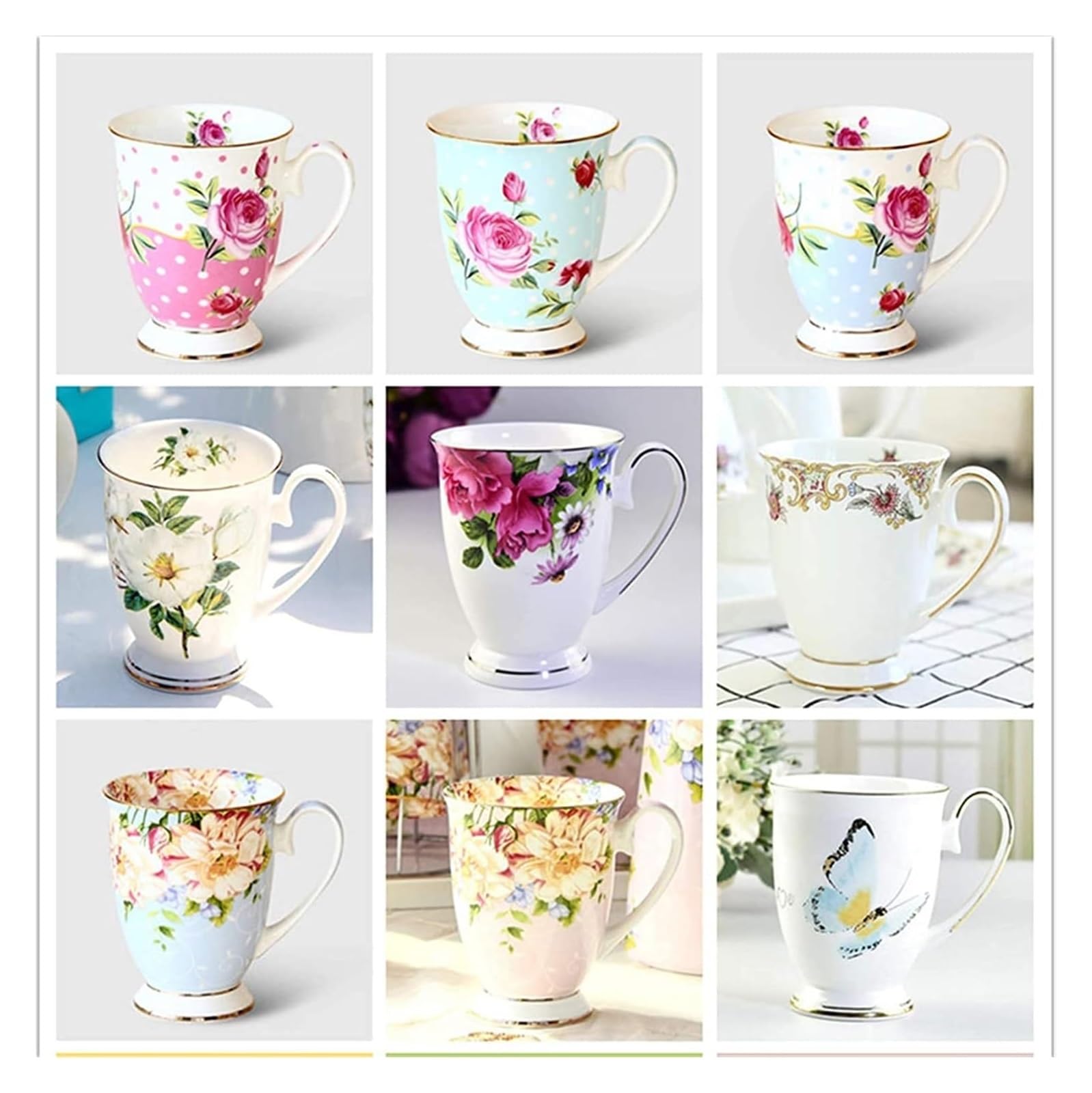 Kaffeetassen aus Glas mit Blumenmotiv, Emaille-Glastasse, Emaille-Blumen-Teeglas, Kaffeetasse, Glastasse, Kaffeetasse aus Knochenporzellan, Café, Blumenmalerei, Milchtasse, Blumen-Teetasse, kreativ