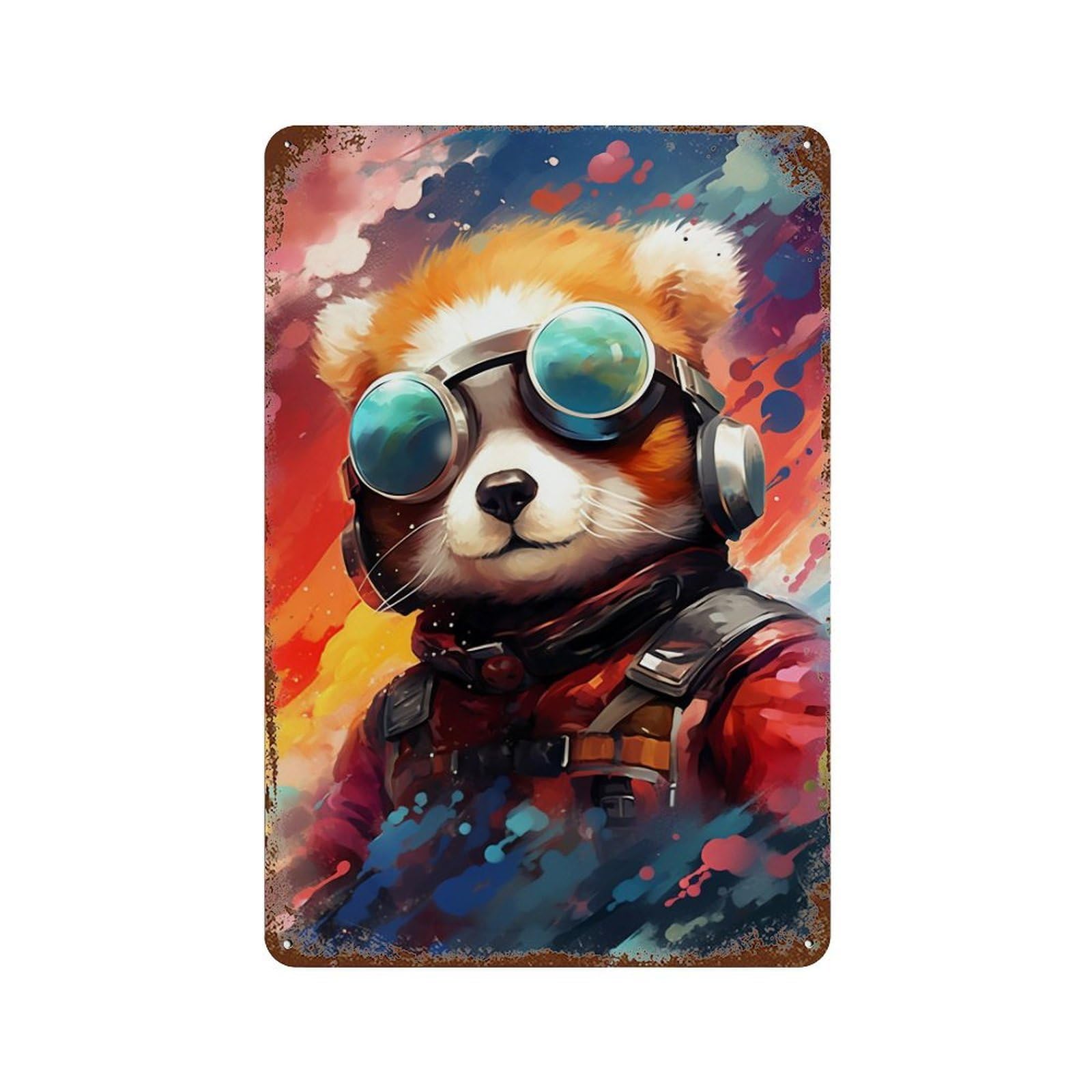 Panda Astronaut Adventure 11.8"x7.9" Vintage Rust Metal Sign, Shabby Chic Decor for Cafe, Home Bar And Lounge Decor