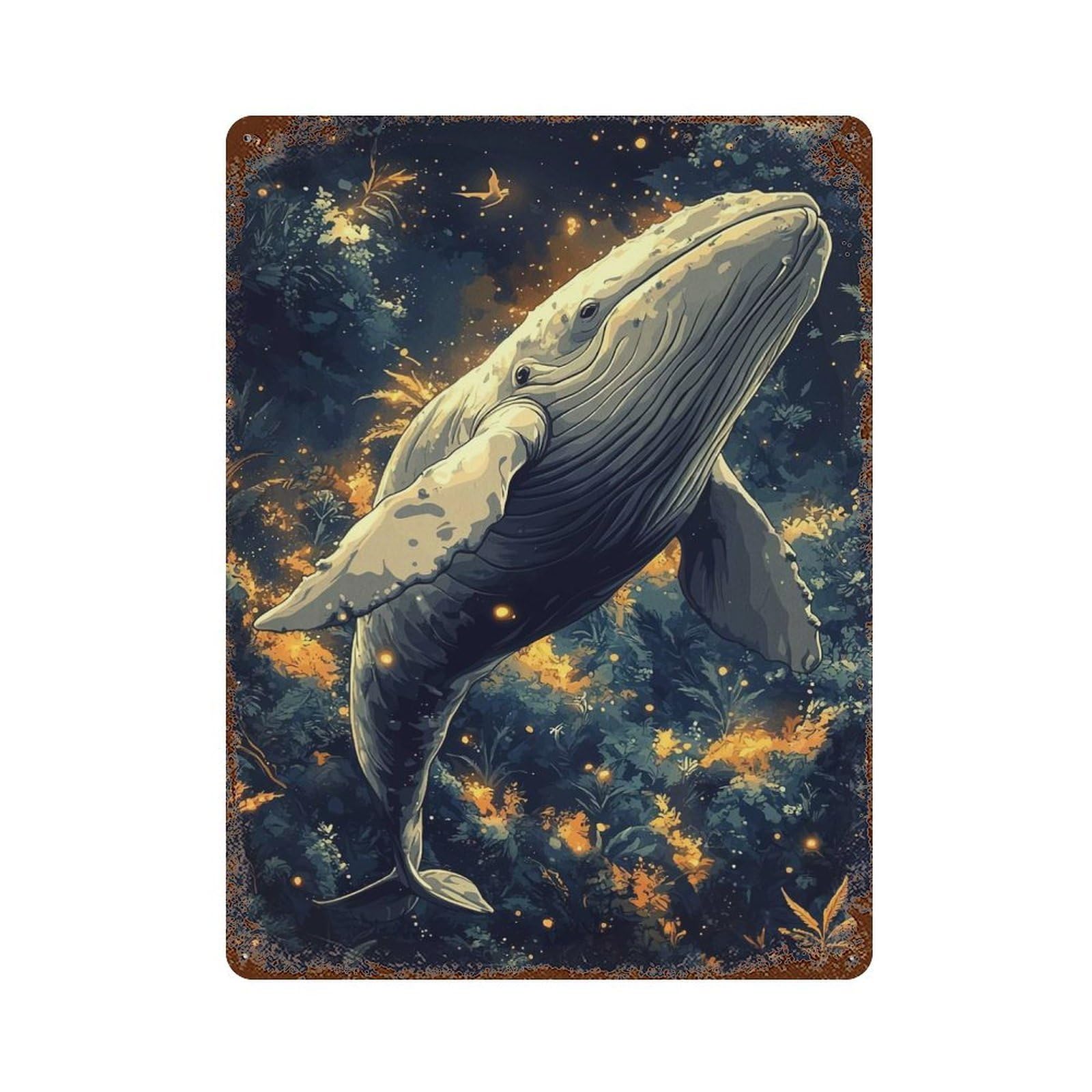 Whale in A Forest 15.7"x11.8" Retro Metal Sign, Industrial Home Decor for Office, Studio And Wall Decor
