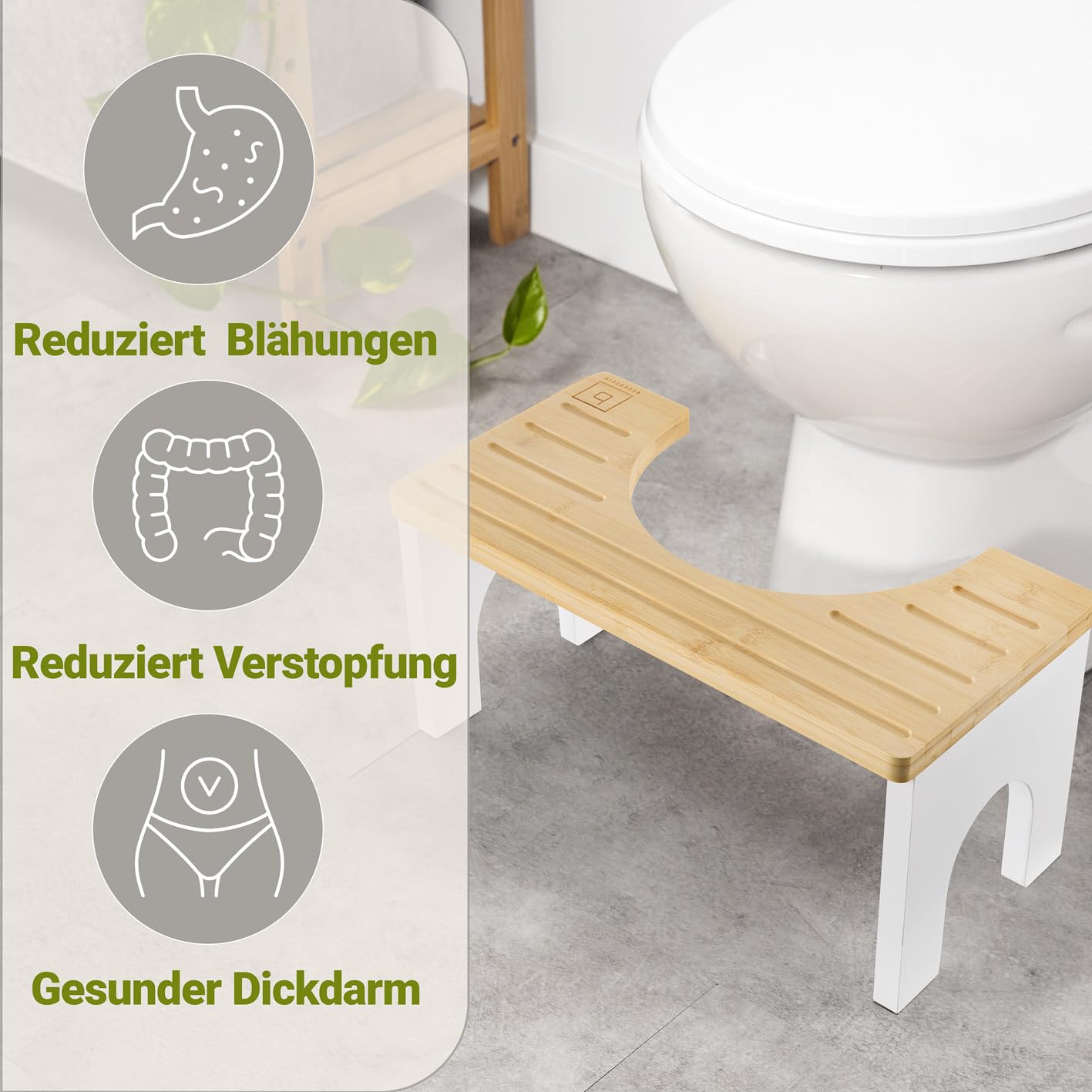 BENKSTEIN Toilettenhocker Erwachsene - Holz - Klohocker - Toilette Bambus - Tritthocker - klappbar - WC Hocker