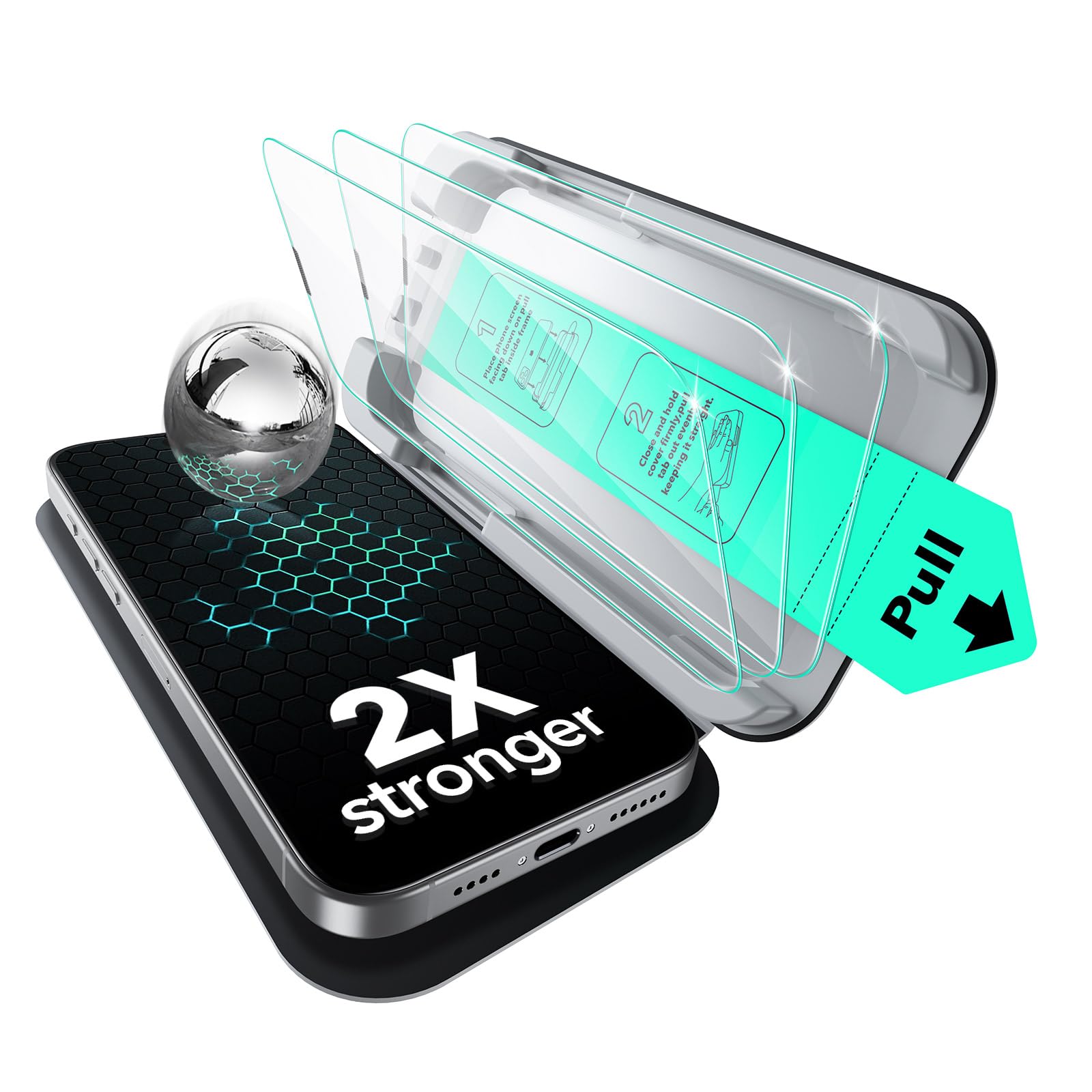 ESR 3 Pack for iPhone 14 Pro Screen Protector, Military Grade Shatterproof, 9H Hardness, Full Coverage Tempered Glass with UltraFit Tray