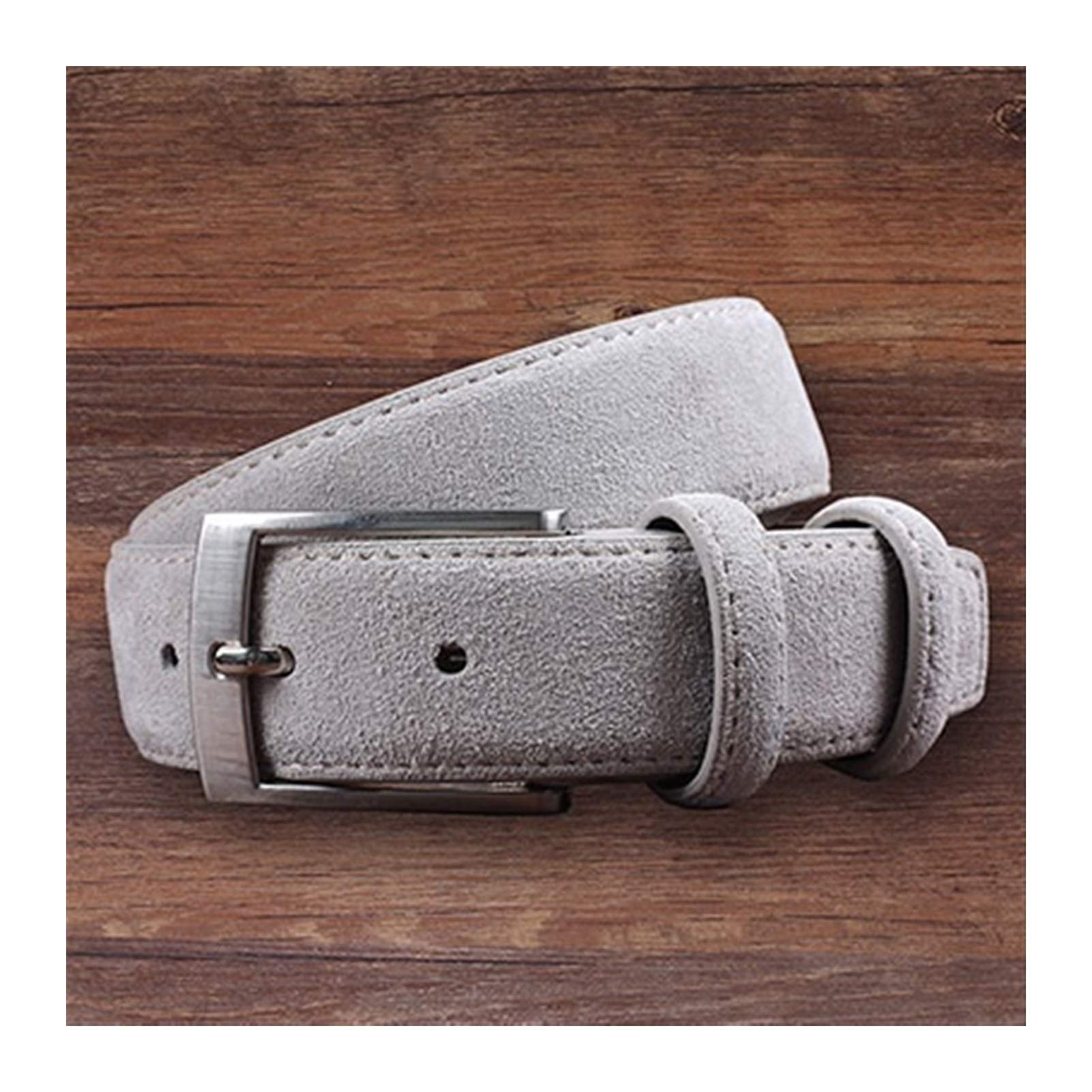 Homeilteds Men's Beige White Fashion Leather Suede Cowhide Belt Brushed Metal Pin Buckle Durable (Belt Length : 115Cm, Color : )