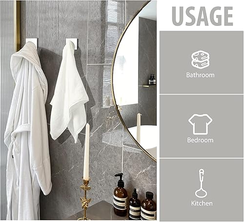 Miniatura 5 de VIS'V Ganchos adhesivos para toallas, impermeables, para pared de ducha, 2 tiras adhesivas adicionales, color blanco, 4 unidades