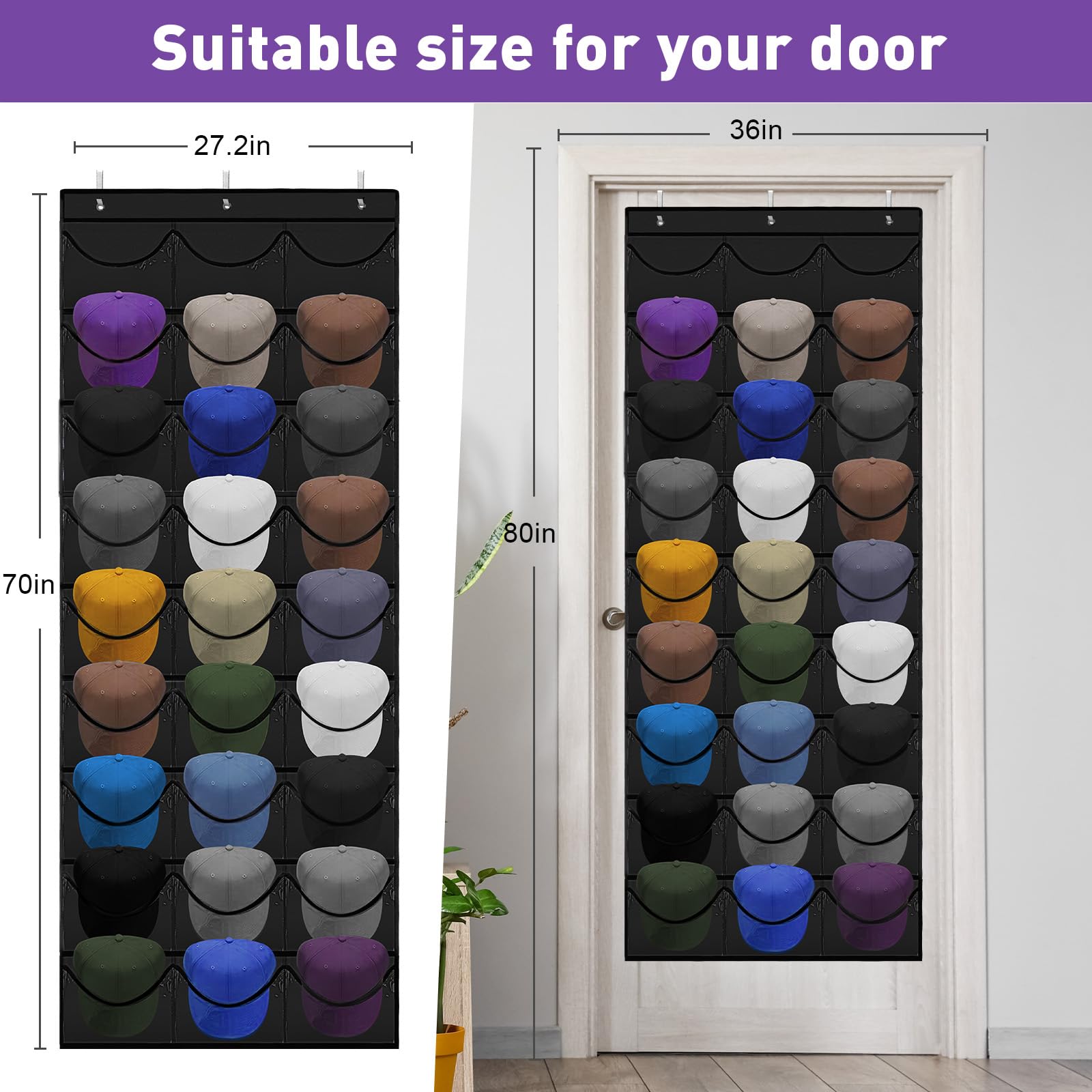 Fixwal Over The Door Hat Organizer – 27 Clear Deep Pockets For Baseball Caps, Hats & More - View #3