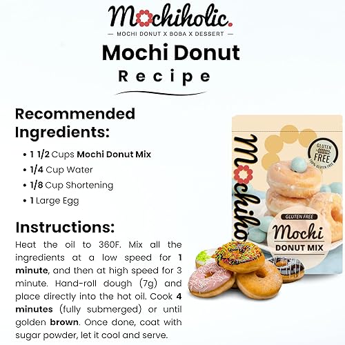 Miniatura 11 de Mochiholic - Receta original de Donut Mix, mezcla de mochi, harina de arroz con bajas calorías y azúcar con nutrientes esenciales, aperitivos