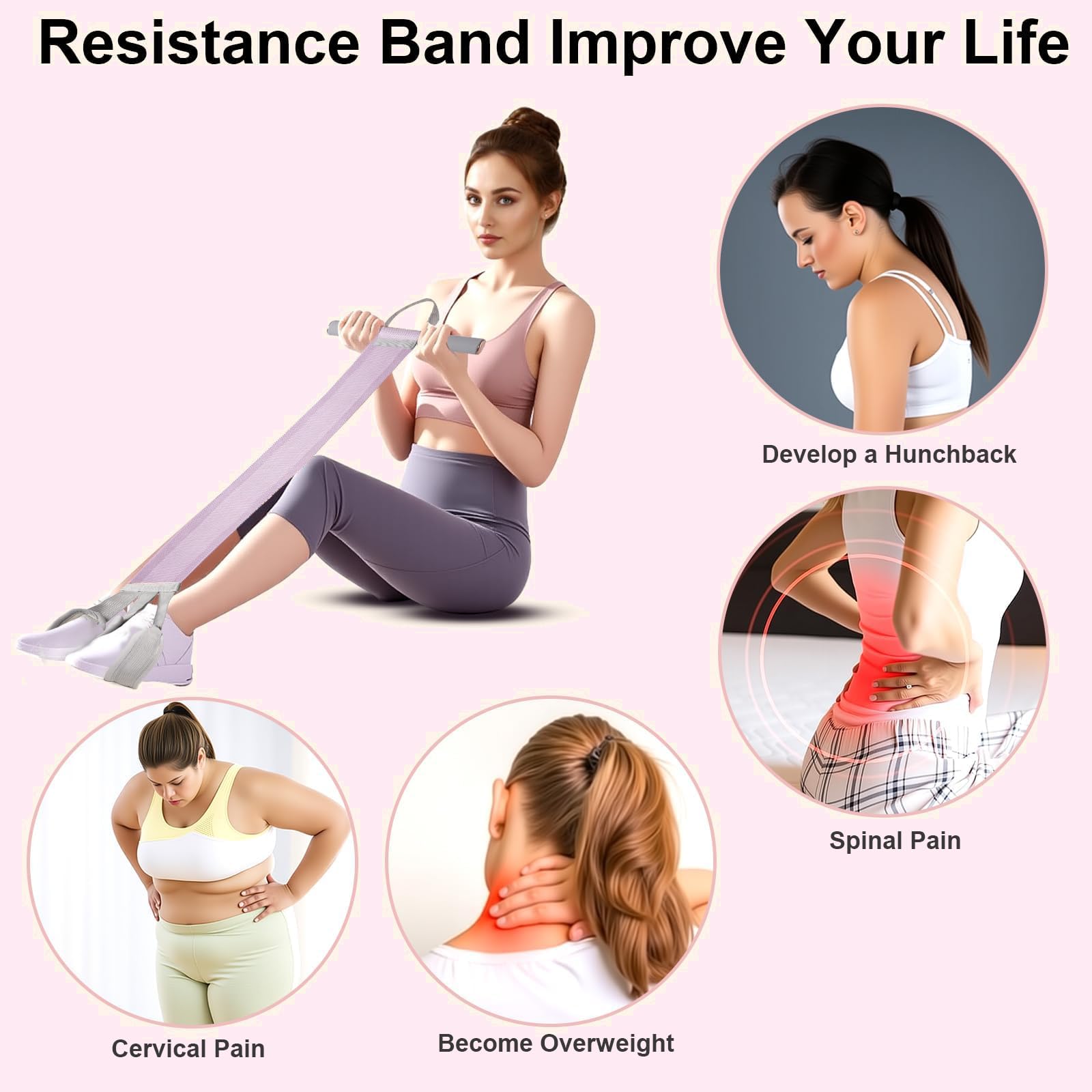 Set Elastici Fitness 2-in-1 in Tessuto con Maniglie e Pedale Antiscivolo, Elastici Palestra da 120 lbs per Allenamento Completo e Riabilitazione, Include Elastico a 8, Viola