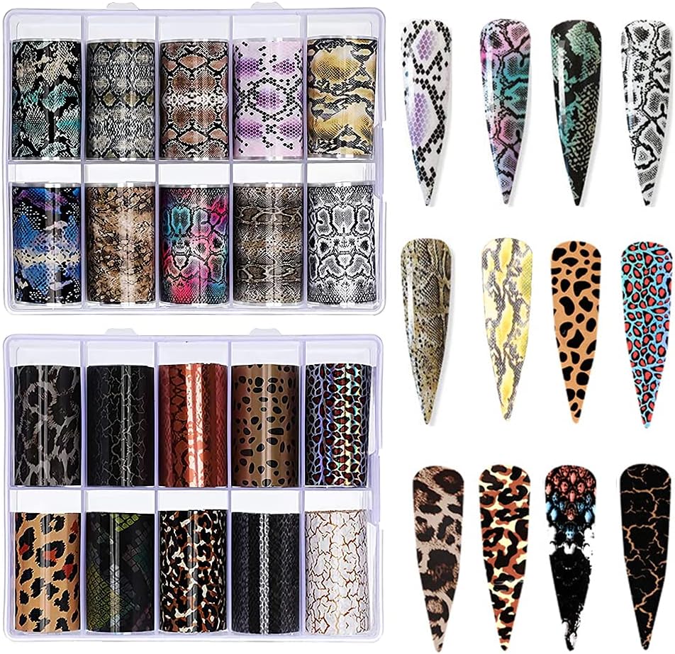 Animal Skin Nail Art Foil Transfer Decals Serpentine Leopard Print Tiger Snake Skin Pattern Fish Scale Nail Foil A...