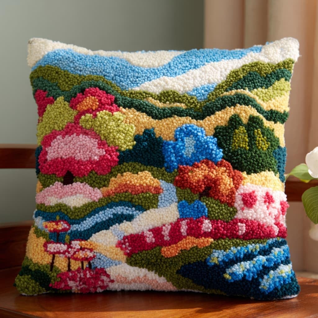 Taxpy Latch Hook Cushion Kits Grasslands Houses 17X17 Inch