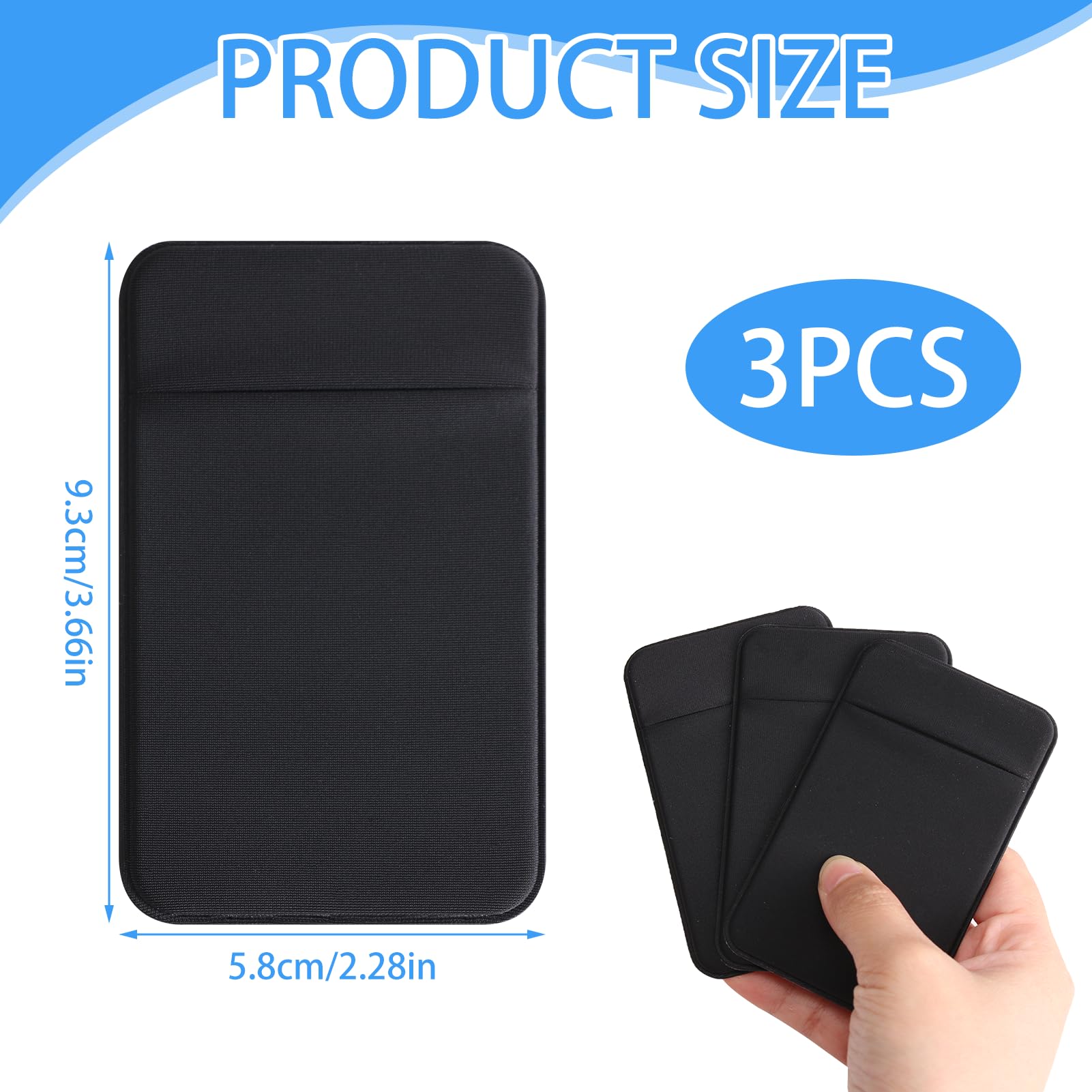 Portefeuille de Téléphone 3 Pièces à Coller Pochettes Extensibles en Tissu Compatible iPhone Samsung LG Noir