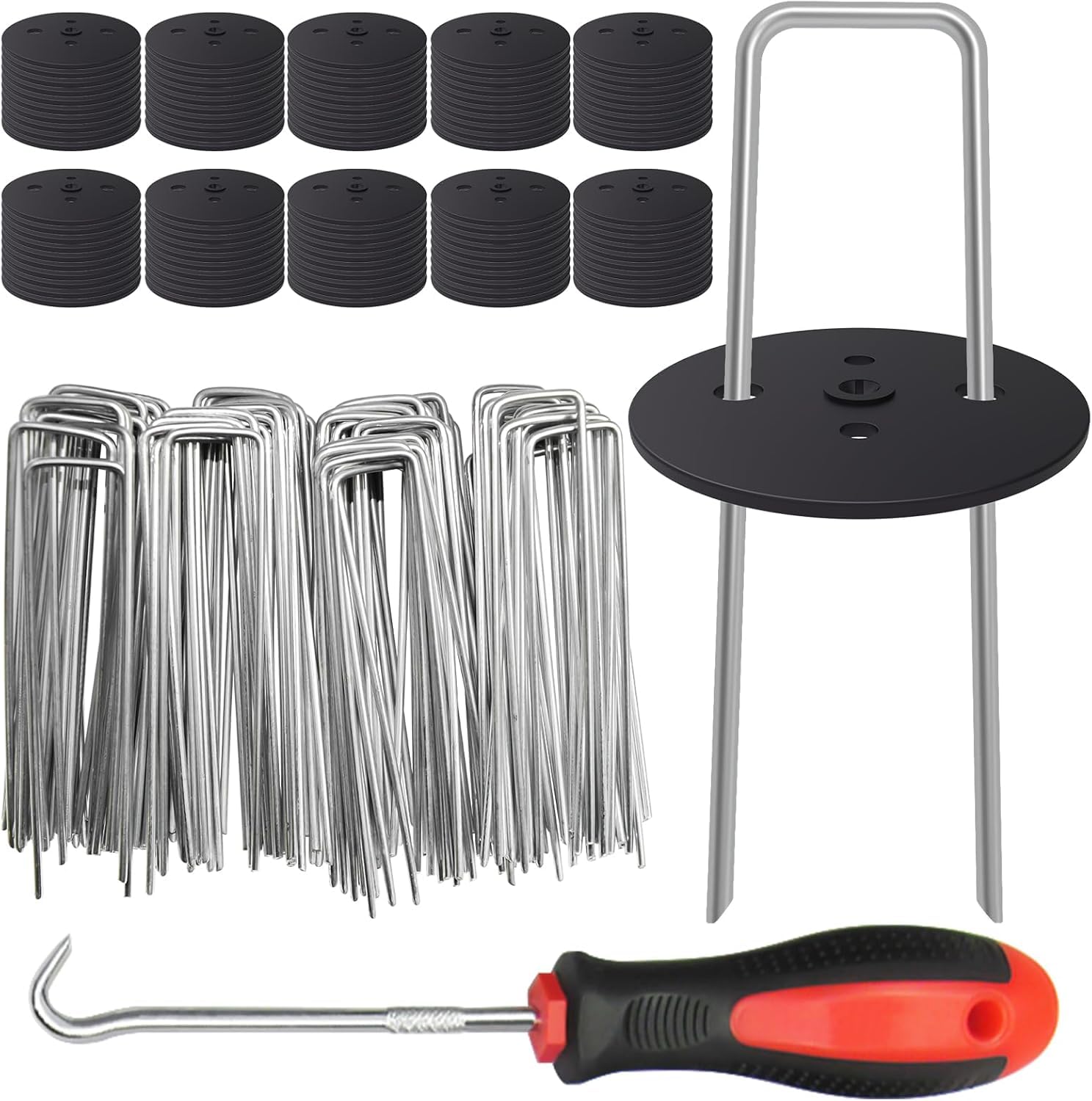Landscape Staples with Gaskets and Broadfork Garden Tool