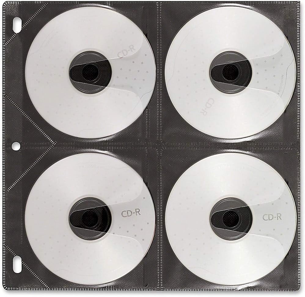 Vaultz CD Insert Pages, 3 Hole Punched, 10 x 10.875 Inches, 8 CDs/Page, 50 Pages/Pack, Black (VZ01415)