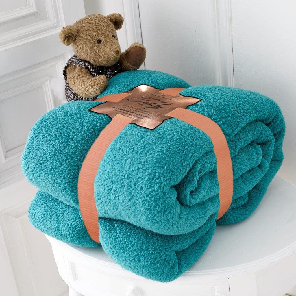 Artistic Fashionista* Teal Artistic Fashionista Luxury Teddy Bear Thermal Fleece Fluffy Blanket Super Soft Warm & Cosy - Ideal As Sofa Bed Throw Bedspread Runner Or Settee Cover For Every Part Of Your Home (Large, )