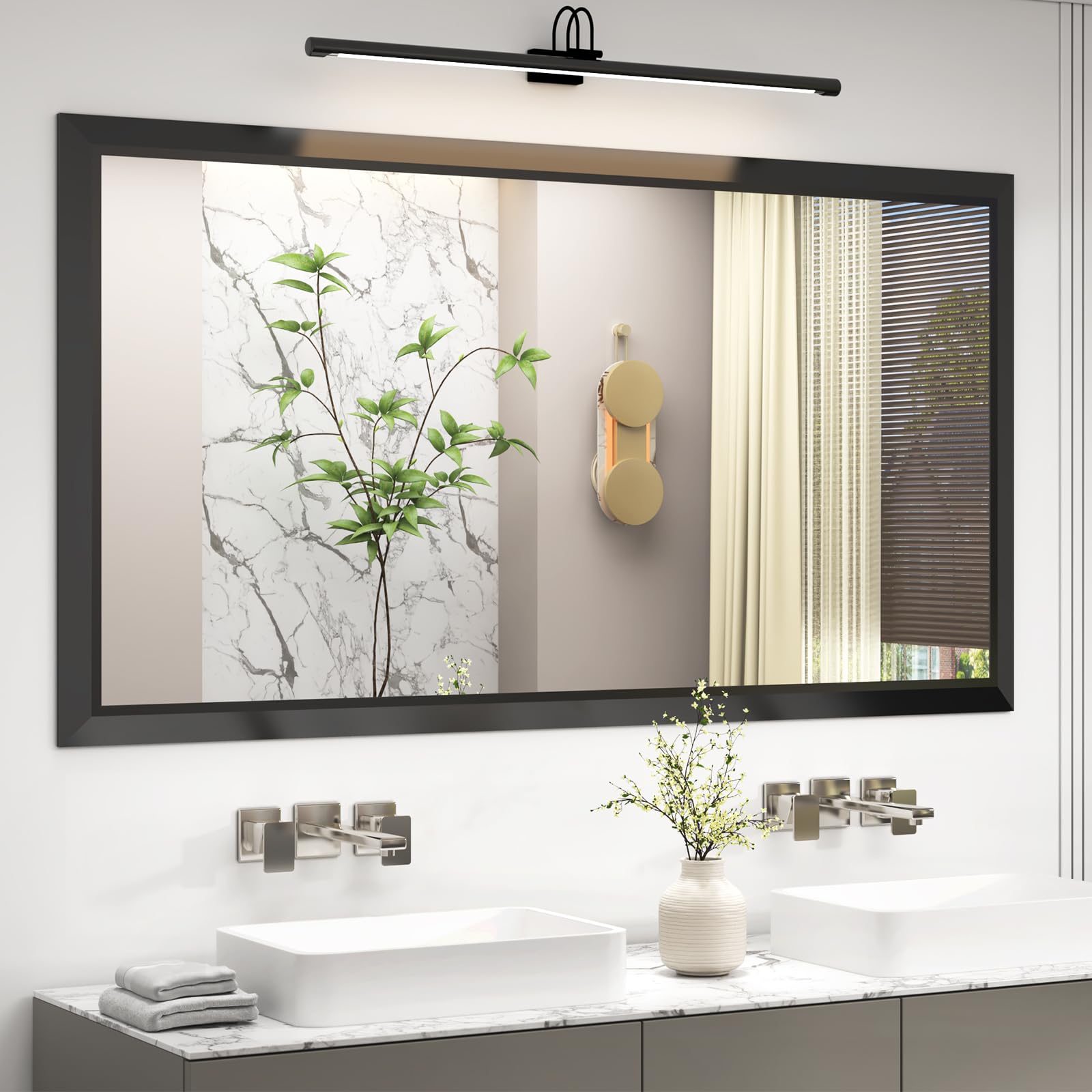 Amazon.com: SMIROR Matte Black Bathroom Mirror for Over Sink 66x