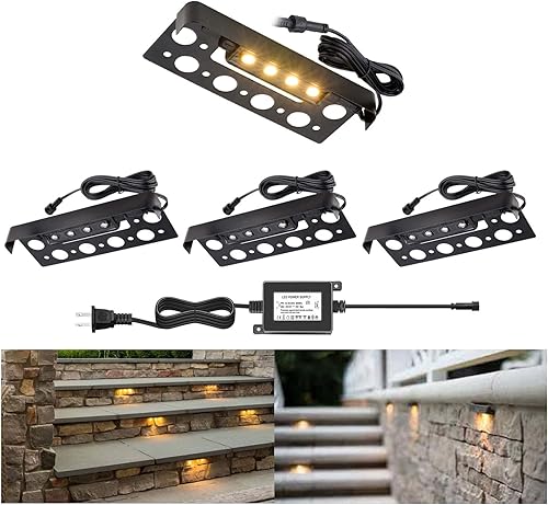 RNEHON - Luz de pavimentadora de iluminación de paisaje duro de 7 pulgadas, paquete de 4 luces de pared de contención, tira de luz reemplazable, luz