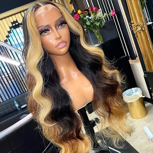 Pelucas de cabello humano con cierre de encaje degradado, ondulado, 4x4, HD, con cierre frontal, de encaje transparente, #427, color marrón con