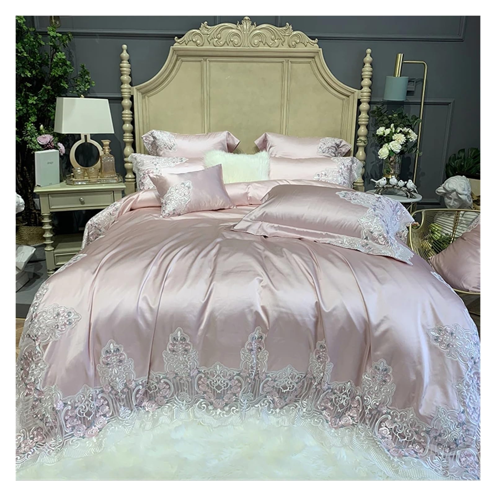Sbcgfy D Be Four Pieces Set, Luxury Re 1000Tc Egyptian Cotton European Wedding Lace Bedding Set Soft Uvet Cover Be Sheet Or Bedsprea Pillowcases 4Pcs,-Queen 200X230cm 4Pcs