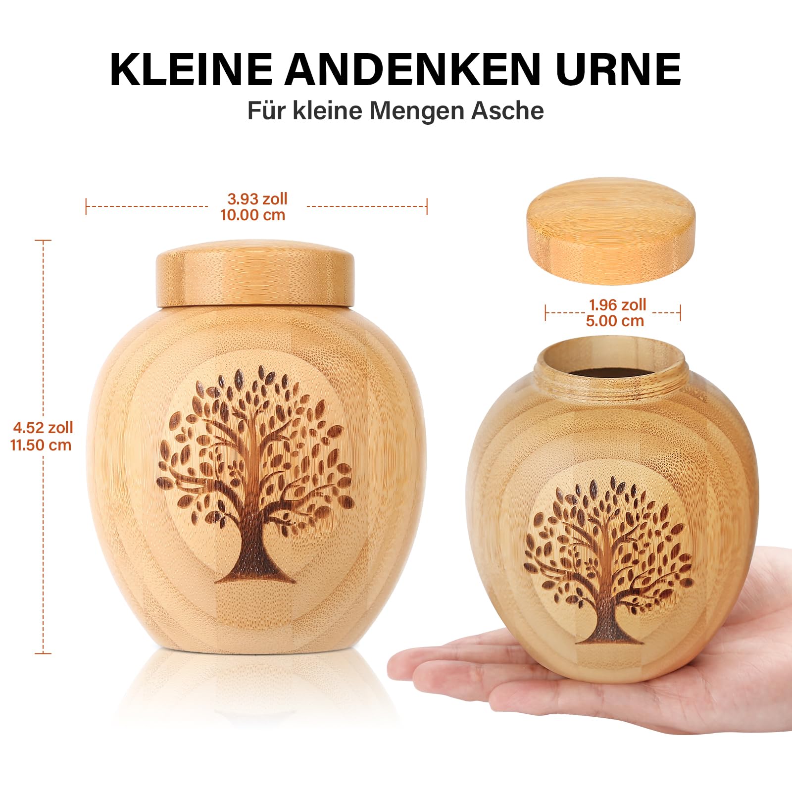 Piccole urne per cenere umana o animale domestico, in bambù, piccole urne souvenir con albero della vita, incise, piccole urne per cani e gatti
