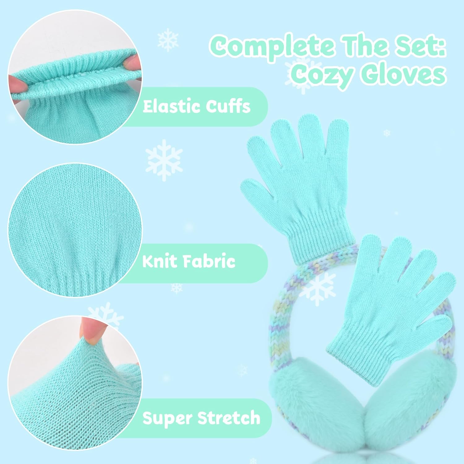 Kids Winter Ear Muffs with Gloves Set - Plush Knit Earmuffs & Mittens, Adjustable Soft Ear Warmers for Boys Girls 3-16 Years - Image 6