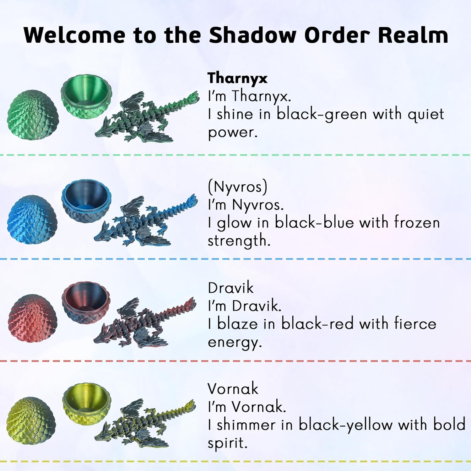 4PCS Dragon Eggs with Mini Dragon Inside 3D Printed Mystery Gifts Toys Set for Kids Boys Girls Easter Christmas Birthday Graduation Back to School Stocking Stuffer(Shadow Hatchling)