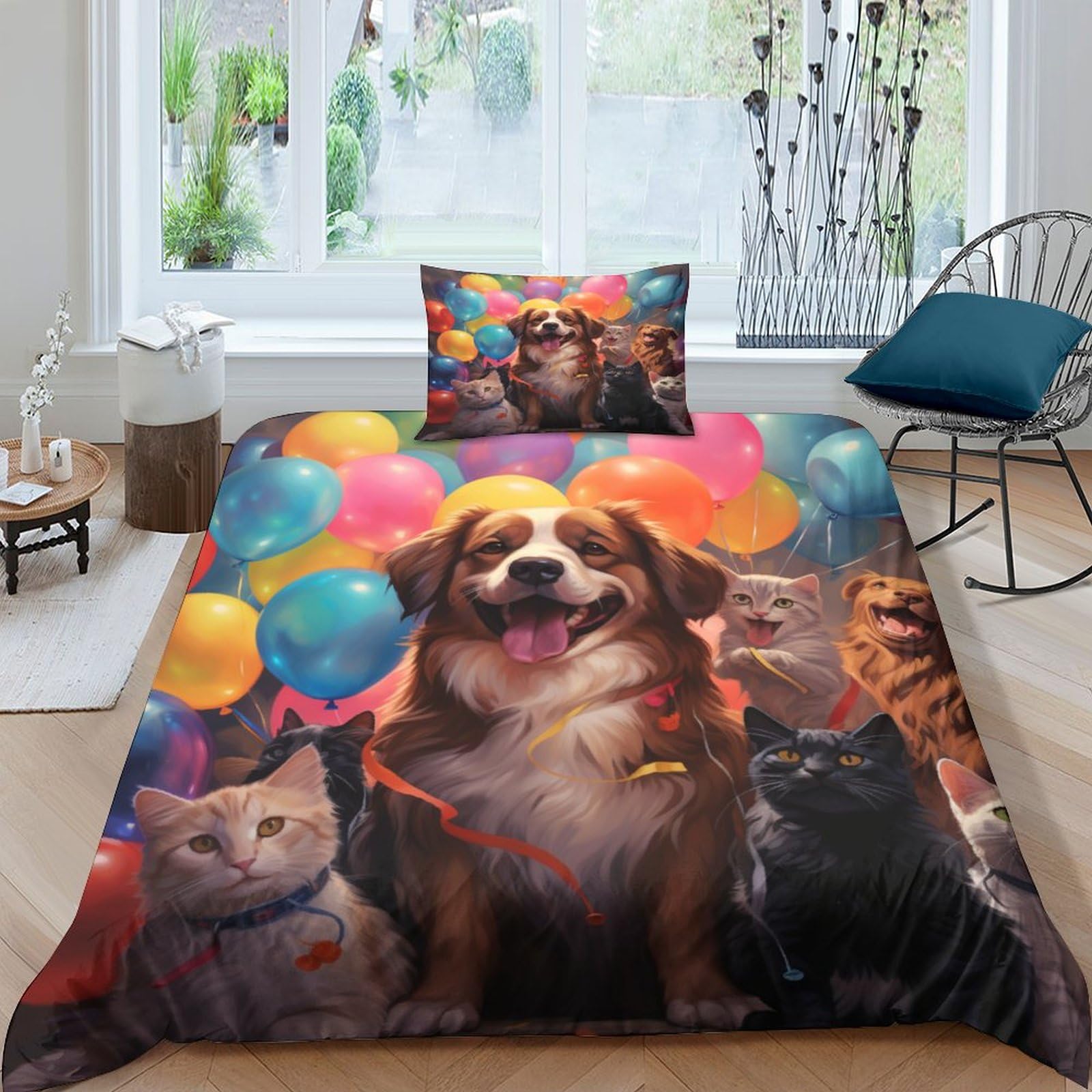 Parure de lit chat et chien microfibre thermorégulatrice housse de couette imprimée 3D