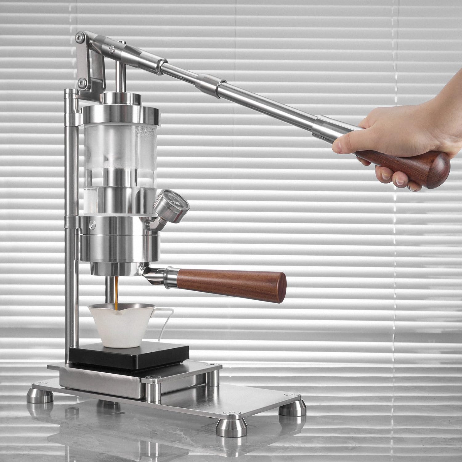 MHKHBA Lever-Operated Manual Espresso Machine, Manual Variable Pressure Extraction Machine, 16-Bar Espresso Machine, Home Use, Compact Cappuccino Machine