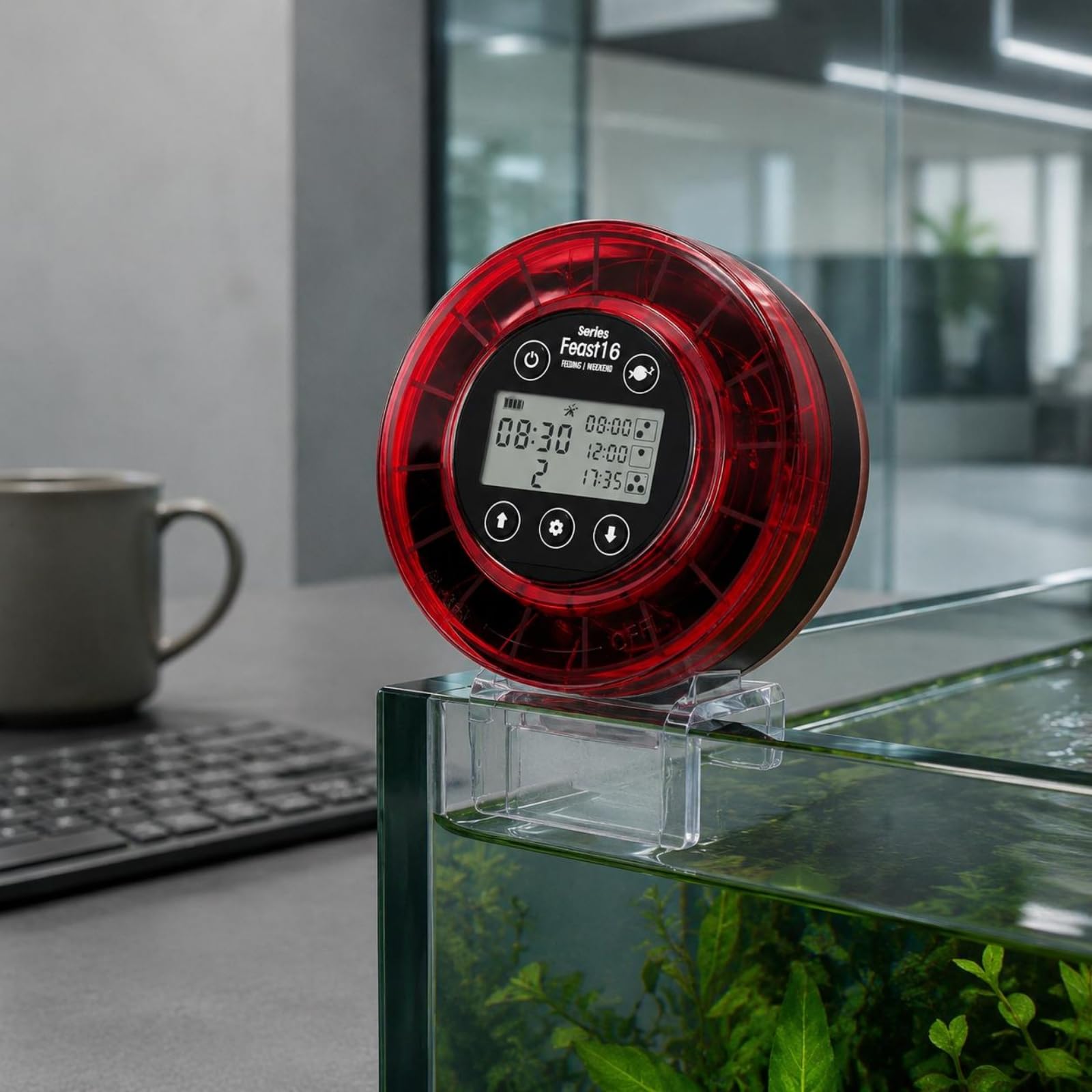 Aquatic Timer Dispenser Mangime Acquario Automatico Distributore Cibo Pesci Tartarughe Digitale Programmabile Porzioni Regolabili Uscita, Modello A Batteria - Nero