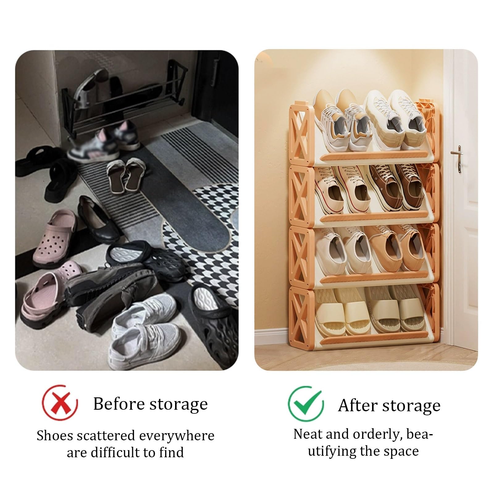Stapelbares Schuhregal mit 2/3/4 Ablagen, Offenes, Schräges Schuhablage, Freistehendes Schuhständer for Eingangsbereich, Wohnzimmer, Schlafzimmer, Balkon, Badezimmer
