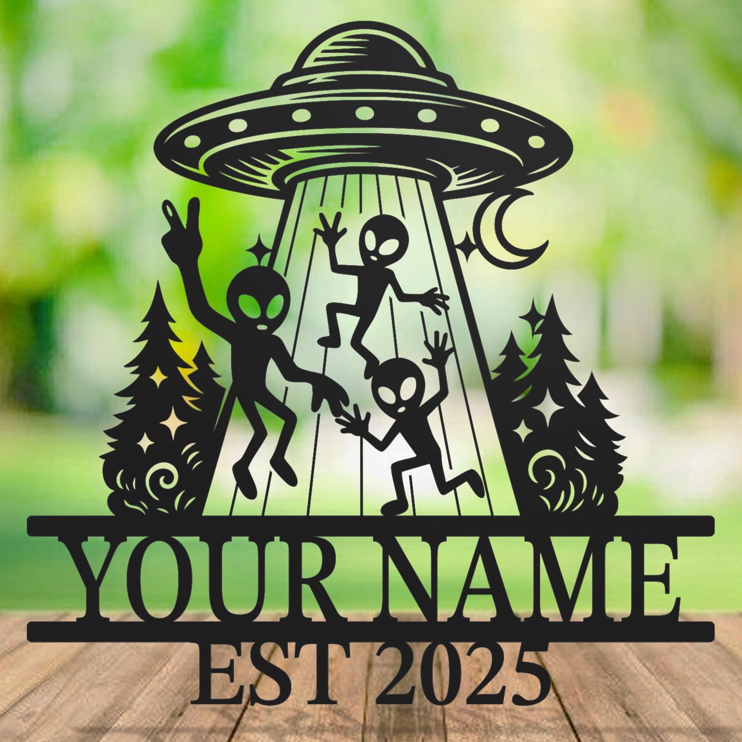 Alien Bigfoot UFO ET Metal Wall Art - Customized Iron Decor with Matte Black Finish, Handcrafted Sci-Fi Theme for Man Cave, Game Room, Unique kid Gift (Style A) - Image 3