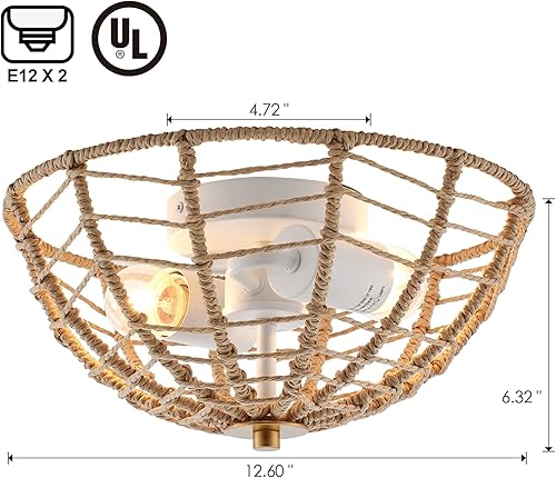 Miniatura 6 de ELYCCUPA Lámpara de techo de ratán tejida a mano, cordel, estilo bohemio, montaje empotrado, accesorios de iluminación de techo, mini candelabro