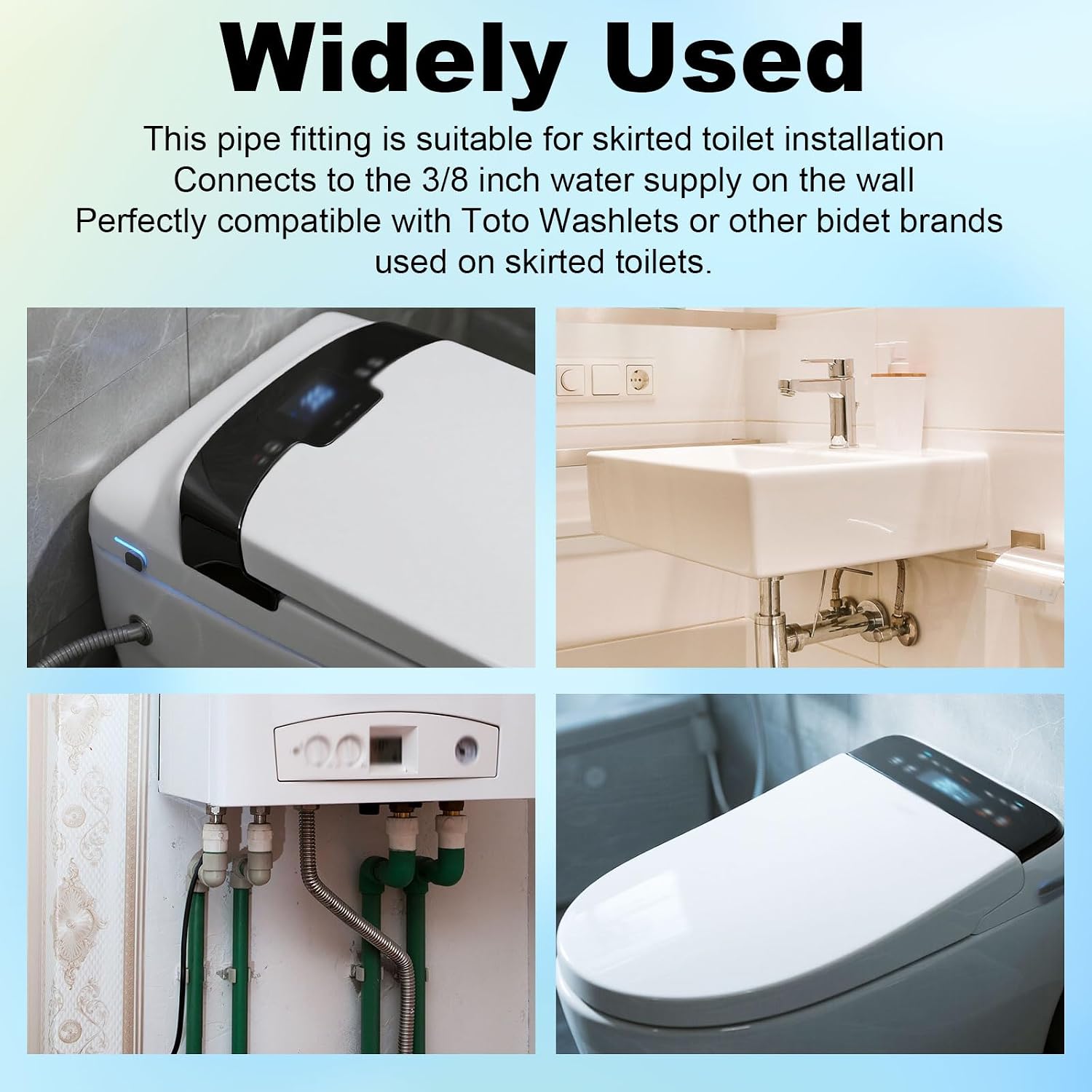 3/8 x 1/2 Adapter T Connector for Toto Fit Washlets, 3 Way Tee Connector with Washer & Fitting Hose Toilet Supply Line Bidet Splitter Valve Toilet Installation Parts for RV & Home