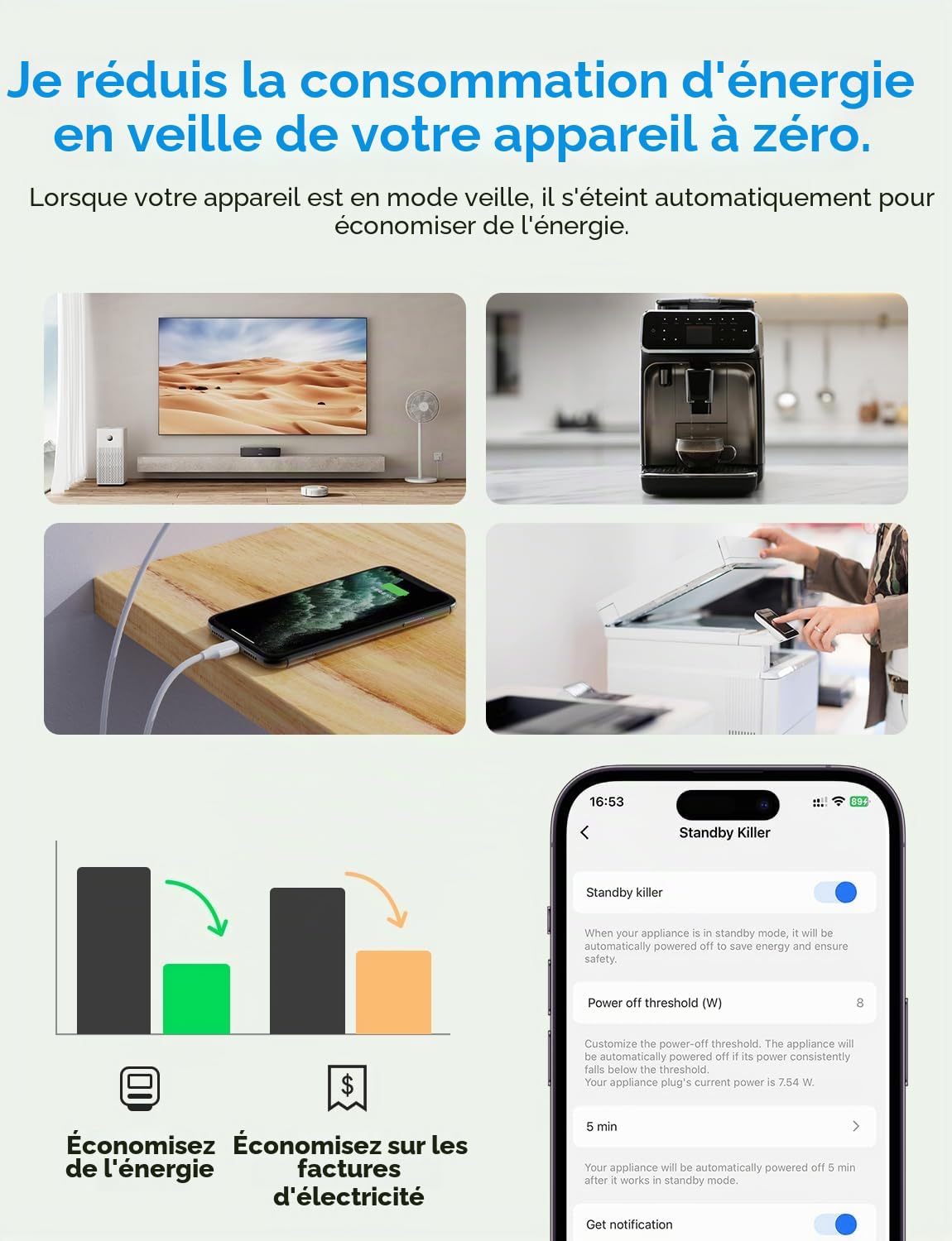 Meross Prise Connectée Wifi (Type F) avec Mesure de Consommation d'Énergie | Prise Intelligente pour Panneau Photovoltaïque, Compatible avec Alexa et Google Home, Configuration Bluetooth, 16A, 4 Pièces