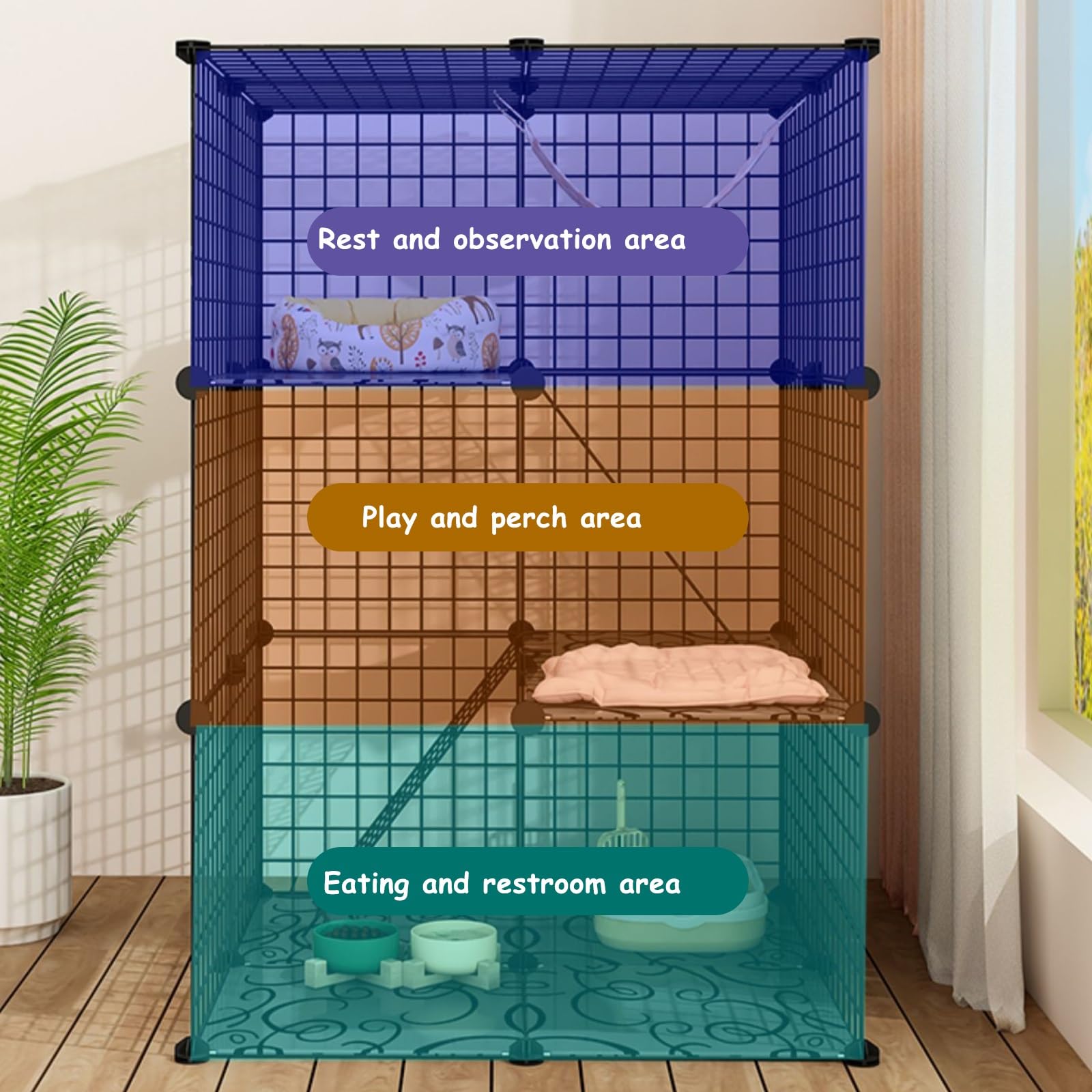 Obudowa dla kota, duża klatka dla kota, ogrodzenie druciane, zdejmowane DIY, plac zabaw dla zwierząt domowych dla kotów i psów, idealna do użytku na zewnątrz, w podróży, na kemping i balkon