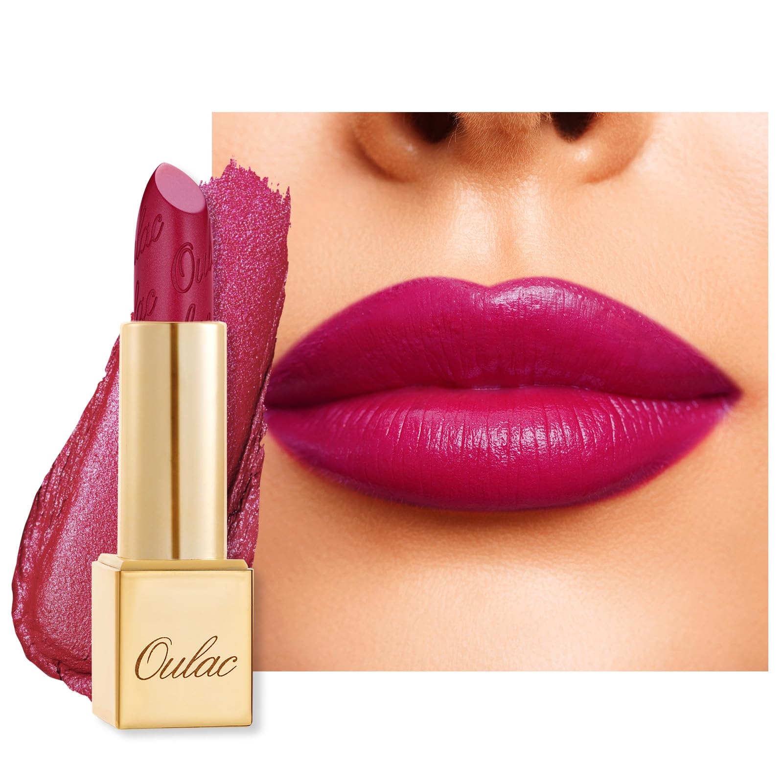OULAC Lippenstift Mit Glitzer Feuchtigkeitsspendende und Wasserdicht Kein Körniges Gefühl Langanhaltender Creme Lippenstift, 4,3g